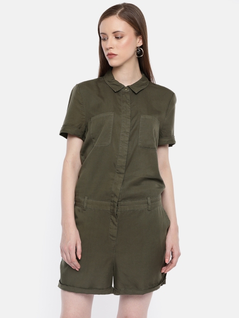 

ONLY Women Olive Green Solid Playsuit