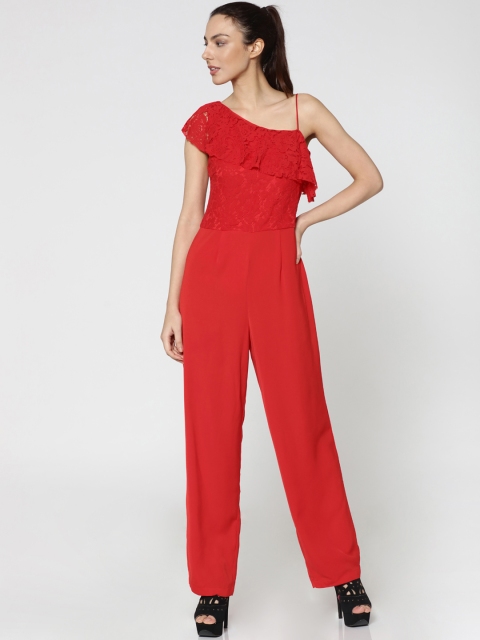 

ONLY Red Solid Lace Basic Jumpsuit