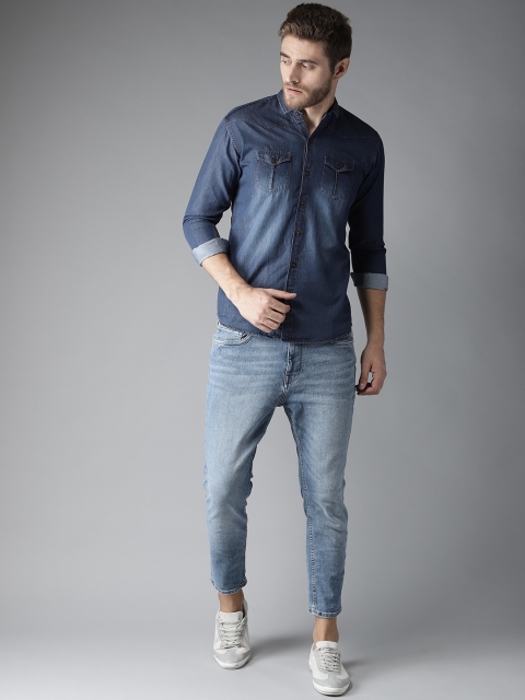 

DENNISON Men Blue Slim Fit Faded Denim Shirt