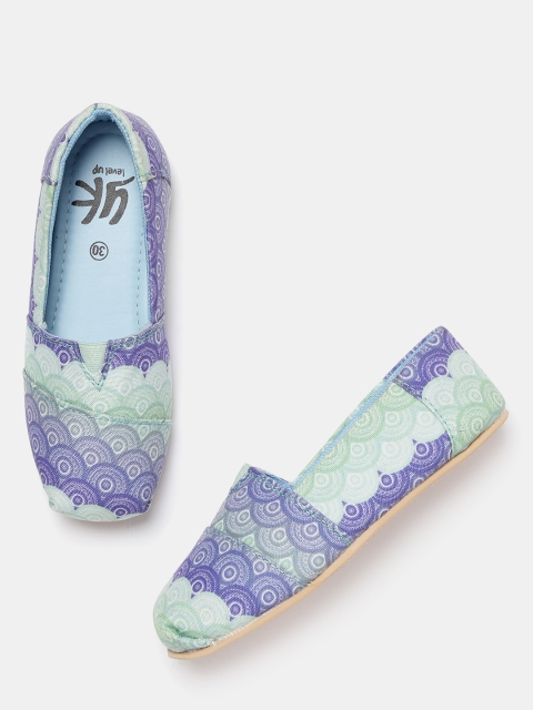 

YK Girls Blue & Sea Green Printed Slip-On Sneakers