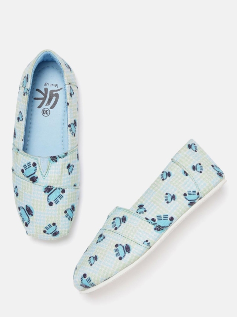 

YK Girls Green & Blue Printed Slip-On Sneakers