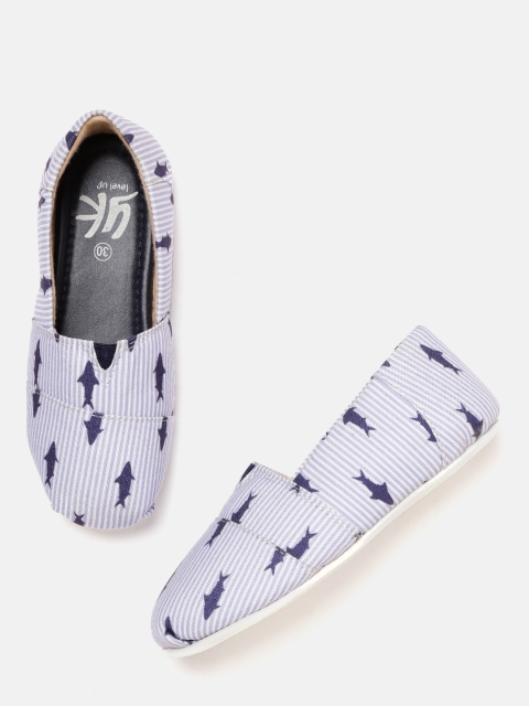 

YK Girls Navy Blue & White Striped Slip-On Sneakers with Printed Detail