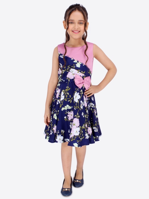 

CUTECUMBER Girls Navy Blue Printed A-Line Dress