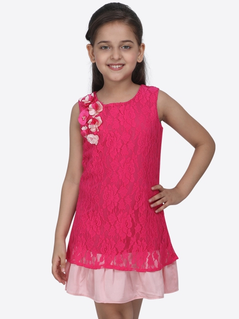 

CUTECUMBER Girls Pink Self Design A-Line Dress