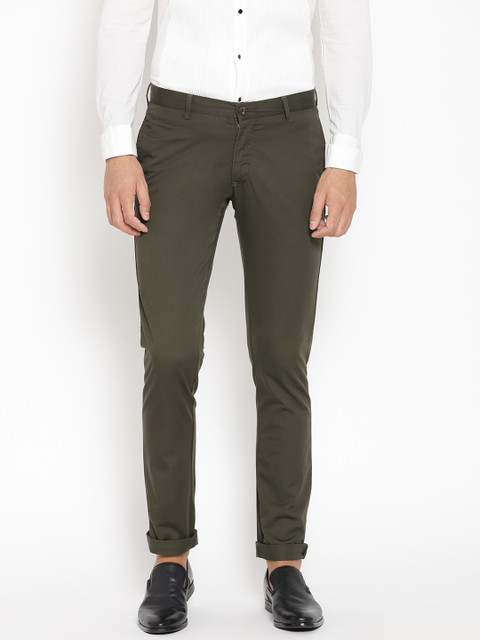 

Blackberrys Men Olive Green Solid Casual Trousers
