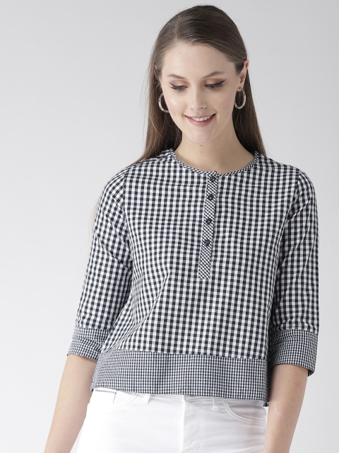 

Xpose Women Navy Blue & White Checked Top