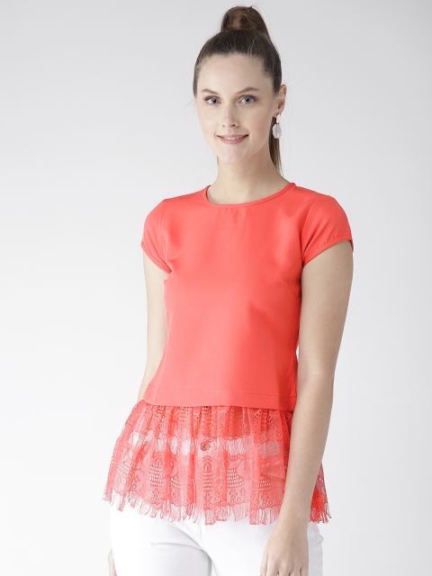

Xpose Women Coral Pink Solid A-Line Top