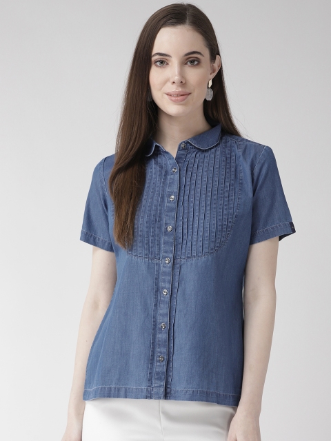 

Xpose Women Blue Comfort Regular Fit Chambray Solid Casual Shirt