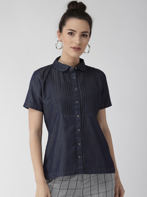 

Xpose Women Navy Blue Comfort Fit Solid Chambray Shirt