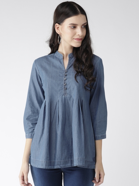 

Xpose Women Blue Chambray Solid Shirt Style Top