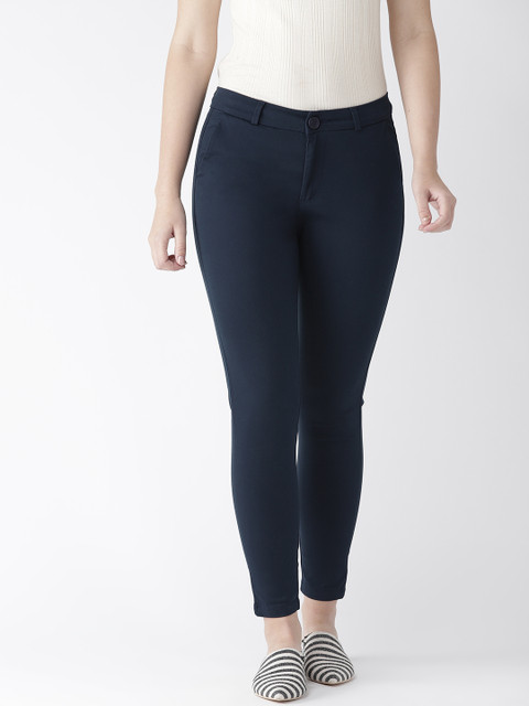 

Xpose Women Navy Blue Sharp Tapered Fit Solid Cropped Smart Casual Trousers