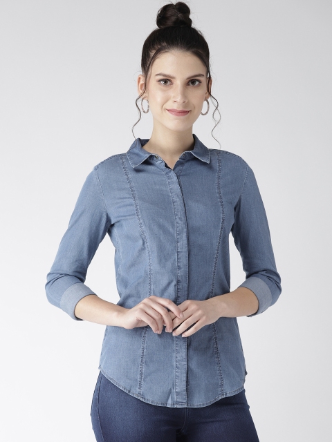 

Xpose Women Blue Comfort Fit Solid Chambray Casual Shirt