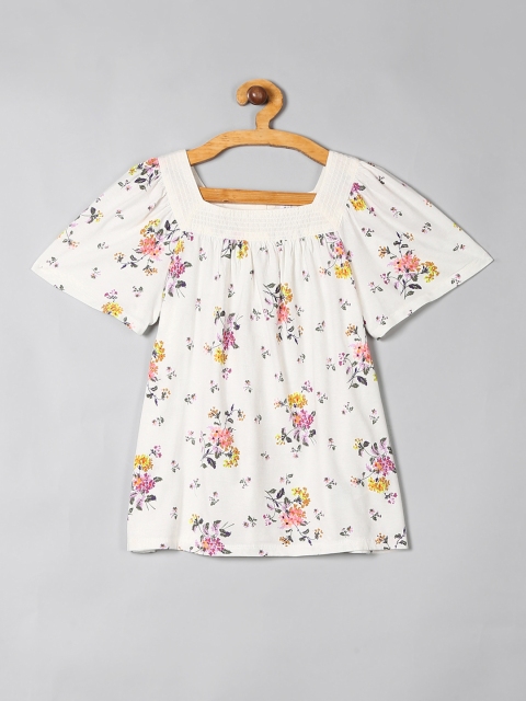 

GAP Girl's Cream Coloured Squareneck Flutter Pure Cotton Top