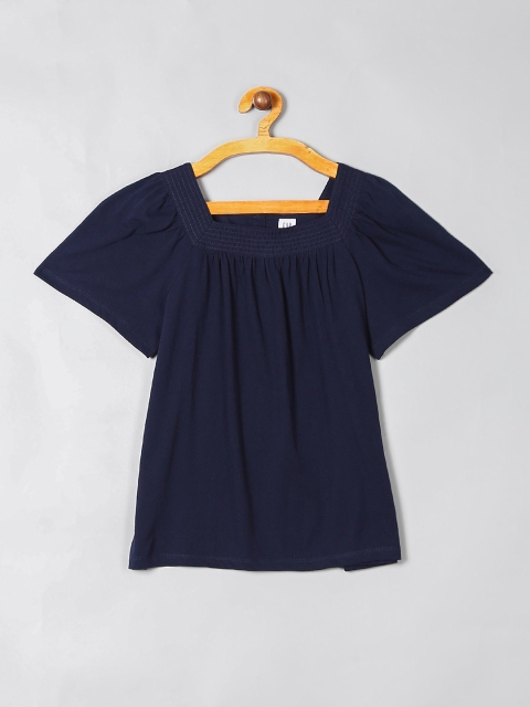 

GAP Girl's Navy Blue Solid Squareneck Flutter Top