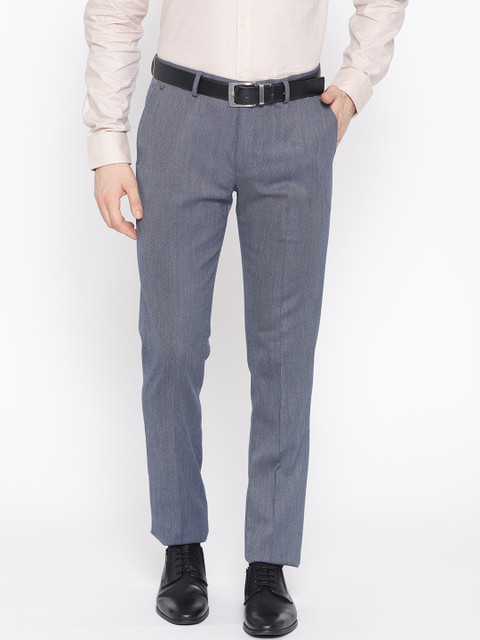 

Blackberrys Men Navy Blue Sharp Regular Fit Self Design Formal Trousers