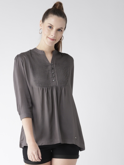 

Xpose Women Charcoal Grey Solid Shirt Style Top