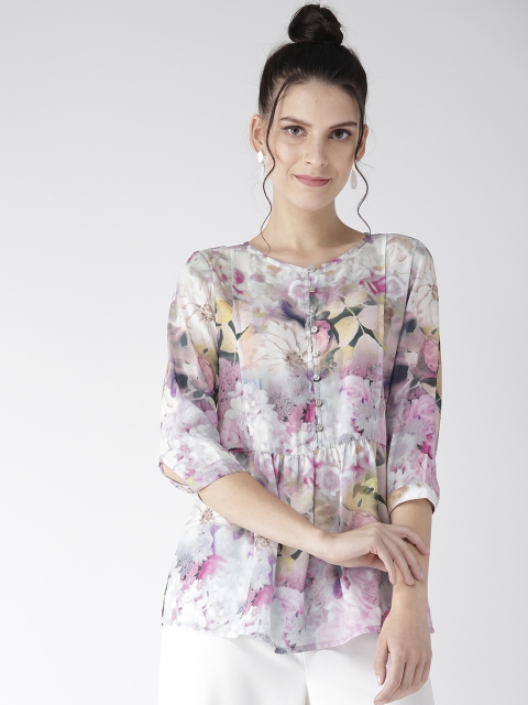 

Xpose Women White & Purple Printed A-Line Top