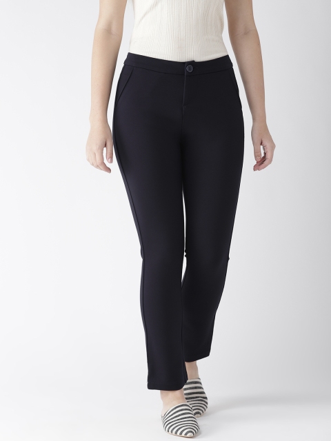 

Xpose Women Navy Blue Smart Straight Fit High-Rise Solid Trousers