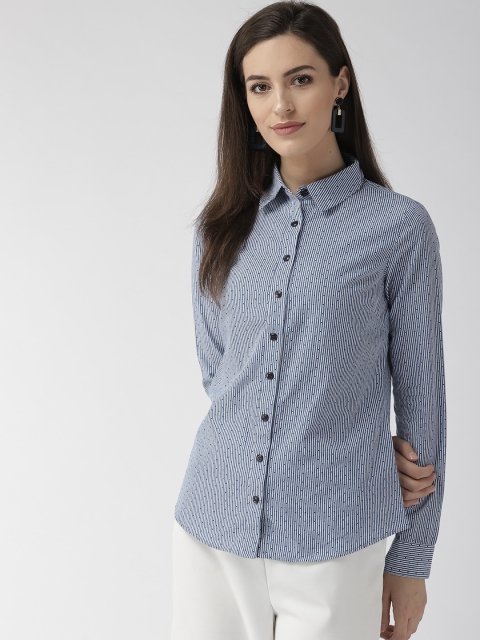 

Xpose Women White & Blue Comfort Fit Striped Casual Shirt