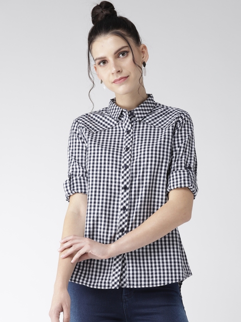 

Xpose Women Navy Blue & White Regular Fit Checked Casual Shirt