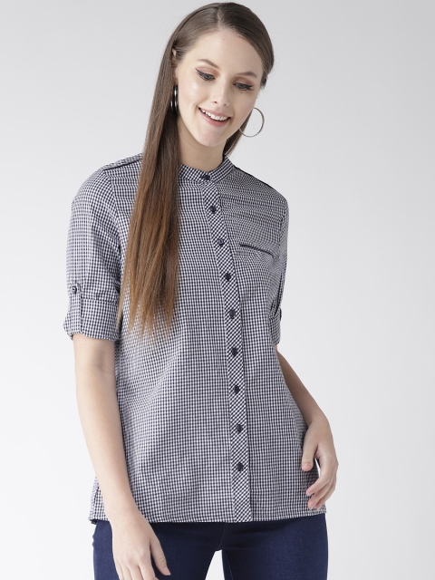 

Xpose Women Navy Blue & White Comfort Fit Checked Casual Shirt