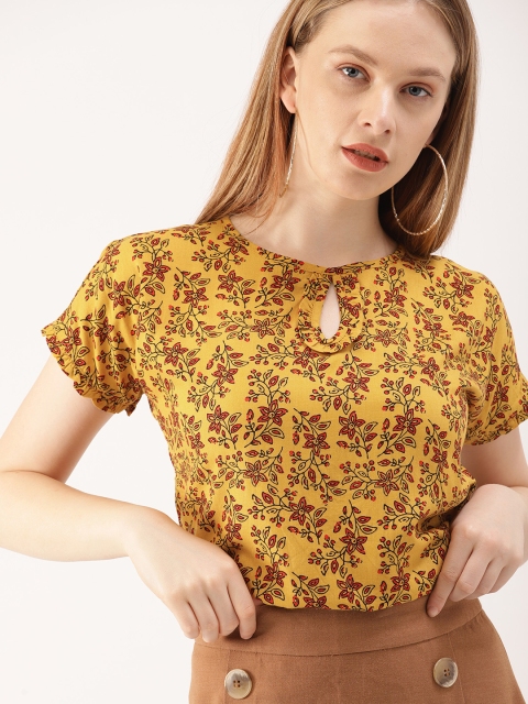 

DressBerry Women Mustard Yellow Printed Top