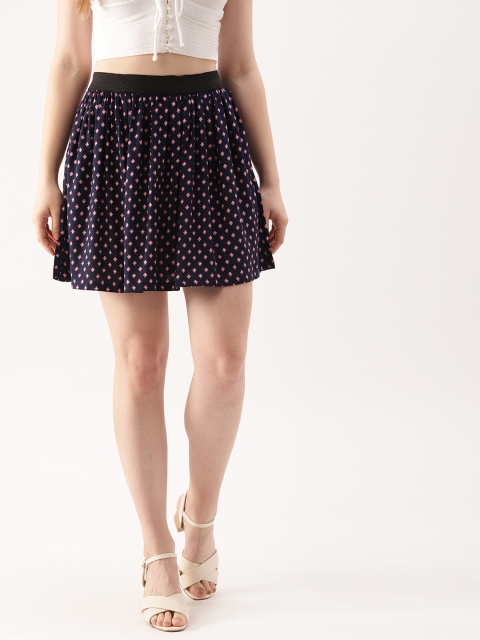 

DressBerry Women Navy Blue & Pink Printed Mini Skirt