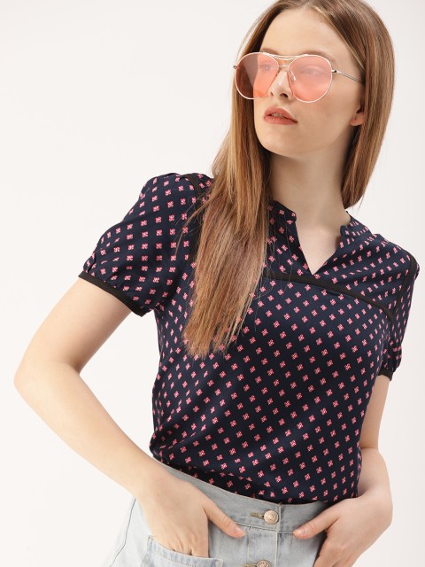 

DressBerry Women Navy Blue Printed Top