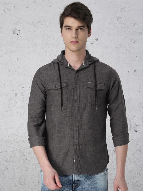 

Ecko Unltd Men Charcoal Grey Solid Casual Shirt