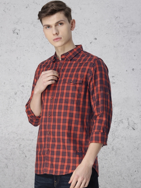 

Ecko Unltd Men Rust Orange & Black Checked Casual Shirt