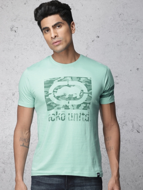 

Ecko Unltd Men Turquoise Blue Printed Round Neck T-shirt