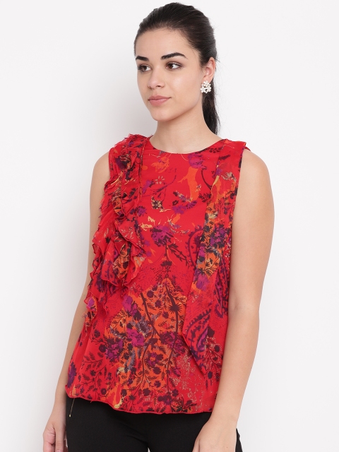 

NIZA Women Red & Purple Printed A-line Top
