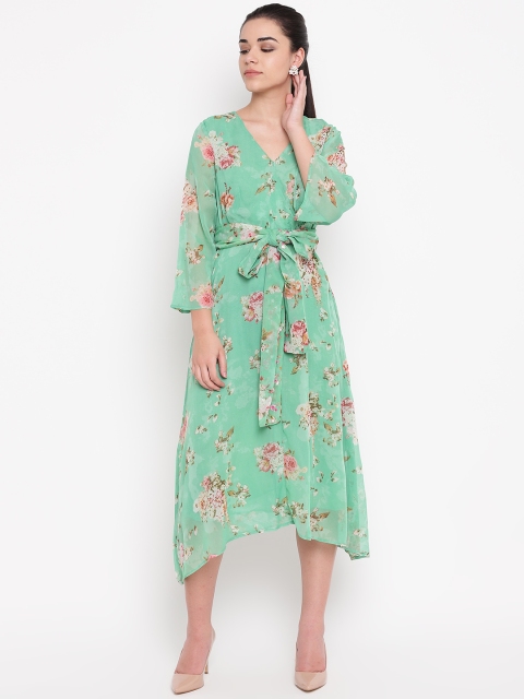 

NIZA Women Green Floral Print Midi Wrap Dress