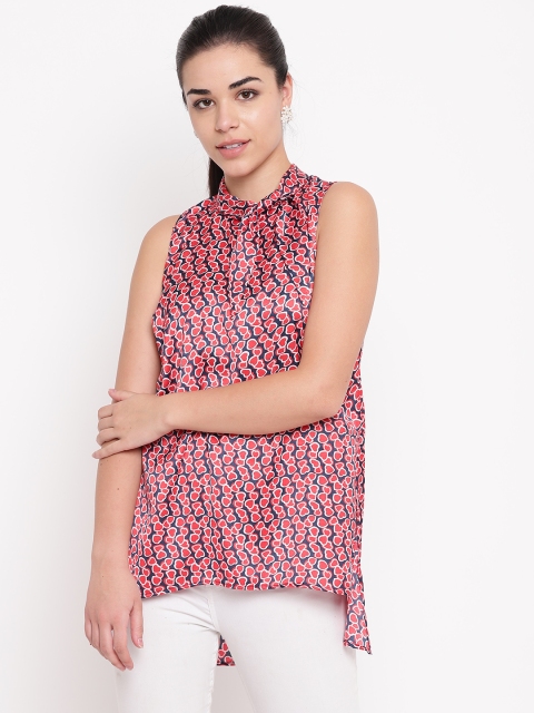 

NIZA Women Red & Navy Blue Printed High-Low Top