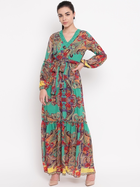 

NIZA Women Green & Red Printed Maxi Dress