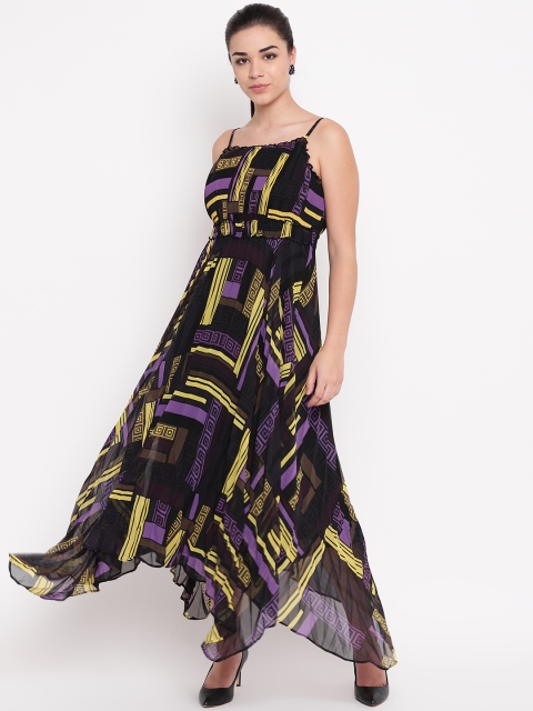 

NIZA Women Black & Purple Printed Maxi Dress