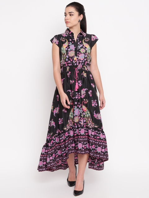 

NIZA Women Black & Purple Printed Maxi Shirt Dress