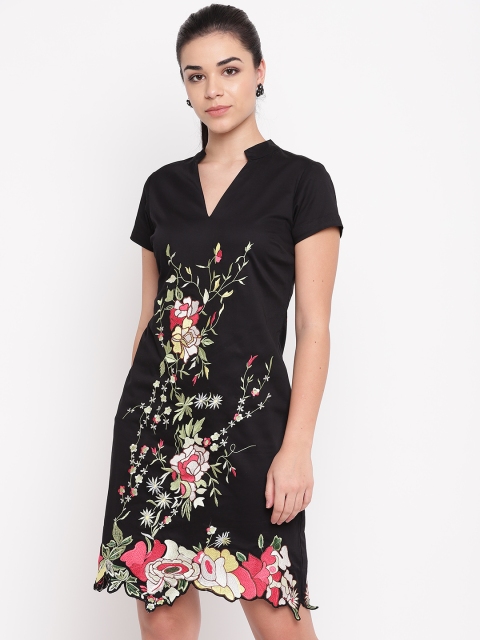 

NIZA Women Black Embroidered A-Line Dress