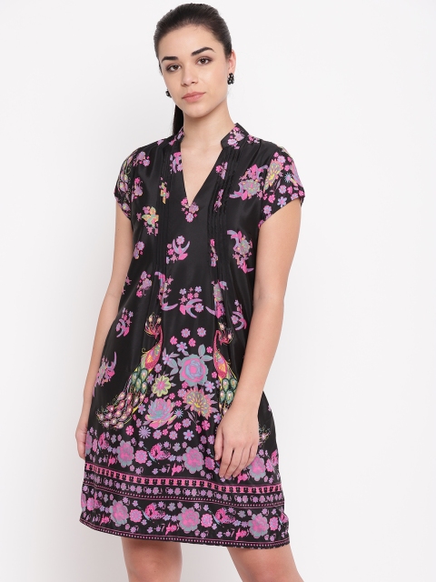 

NIZA Women Black & Pink Printed A-Line Dress