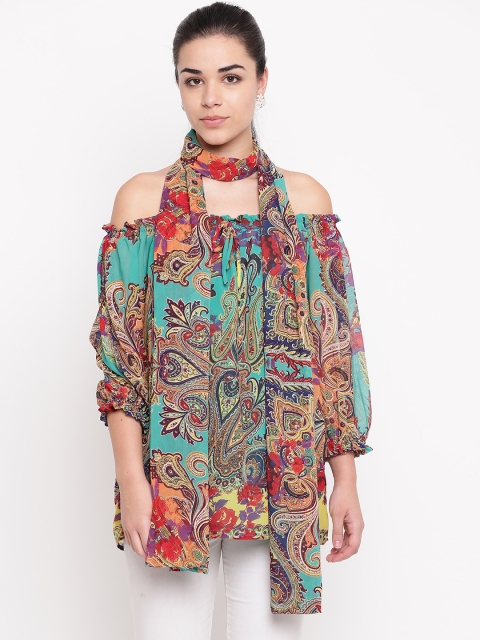 

NIZA Women Green & Red Printed Bardot Top