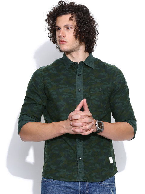 

United Colors of Benetton Green Camouflage Print Casual Shirt