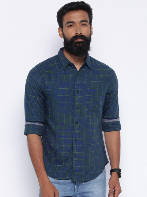 

United Colors of Benetton Blue & Green Checked Casual Shirt