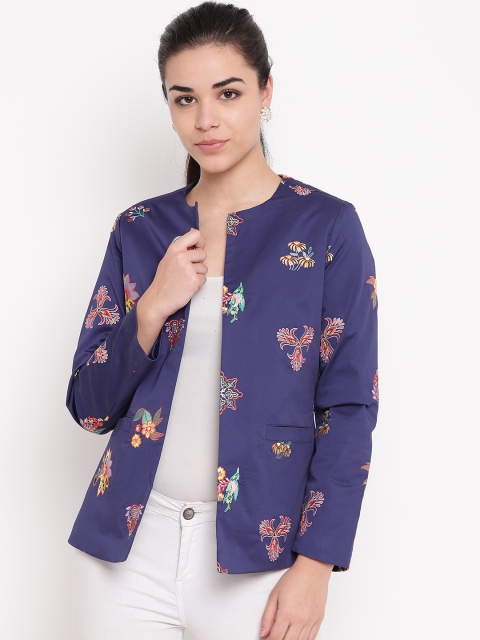 

NIZA Women Navy Blue Embroidered Open Front Jacket