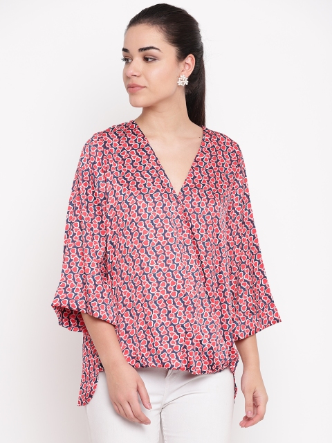 

NIZA Women Red & Navy Blue Printed Wrap Top