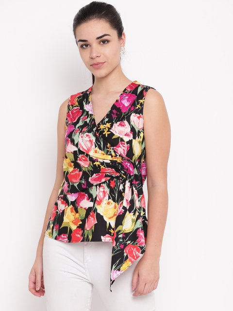 

NIZA Women Black & Pink Printed Wrap Top