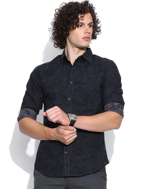 

United Colors of Benetton Navy Printed Casual Shirt, Navy blue