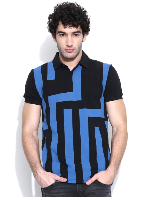 

United Colors of Benetton Black & Blue Printed Polo T-shirt