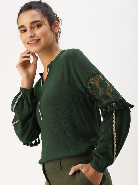 

DressBerry Women Green Solid Regular Top