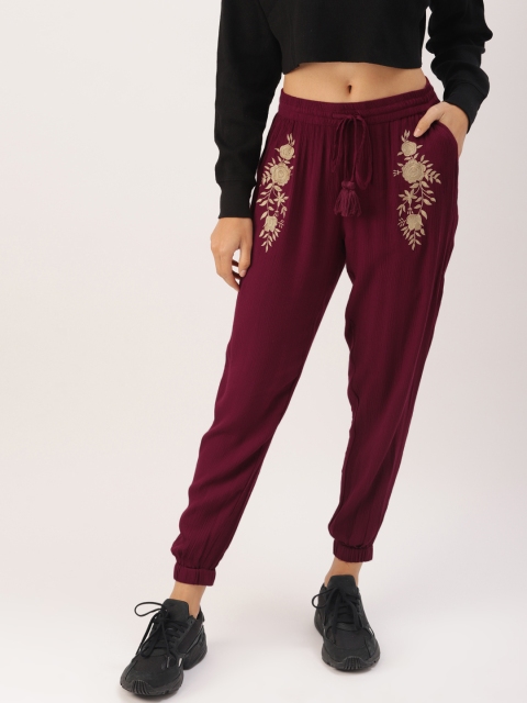 

DressBerry Women Burgundy Embroidered CroppedTrousers