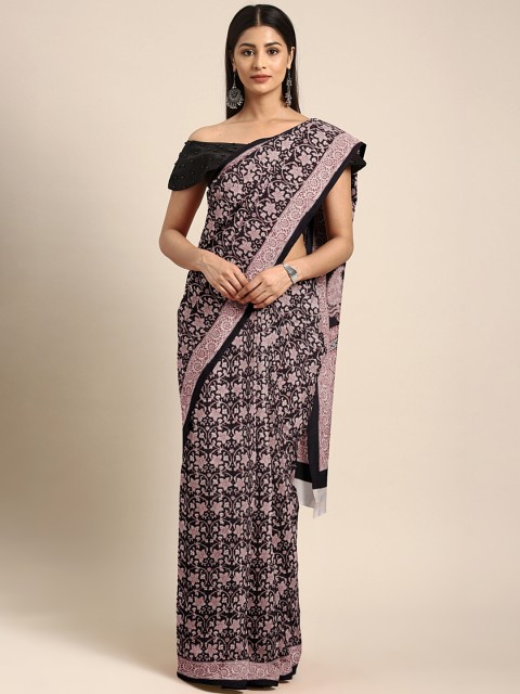 

Kalakari India Black & Pink Printed Bagh Handloom Saree